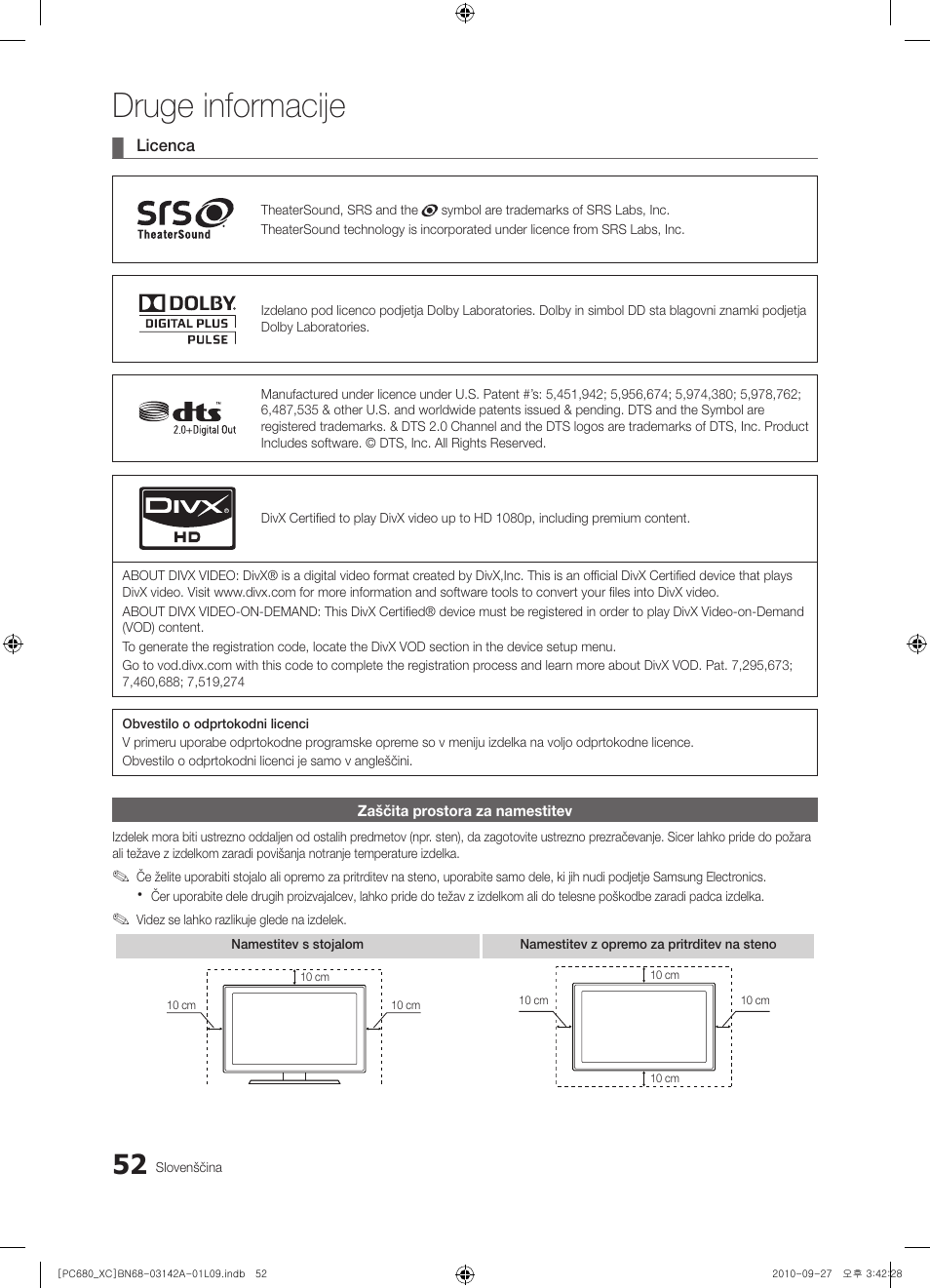 Druge informacije | Samsung PS50C680G5W User Manual | Page 418 / 474