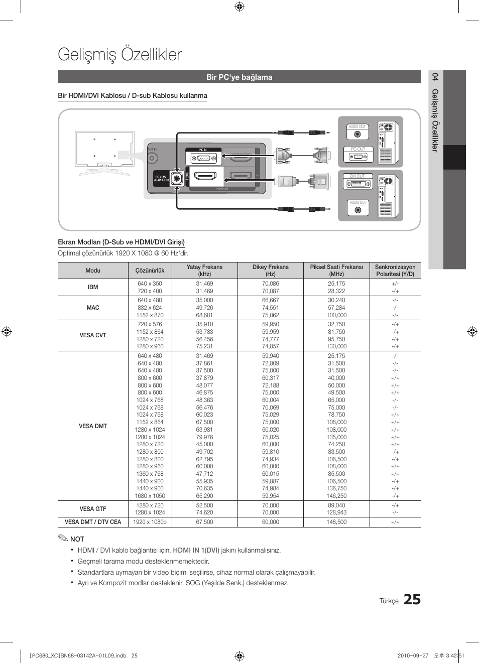 Gelişmiş özellikler | Samsung PS50C680G5W User Manual | Page 444 / 474