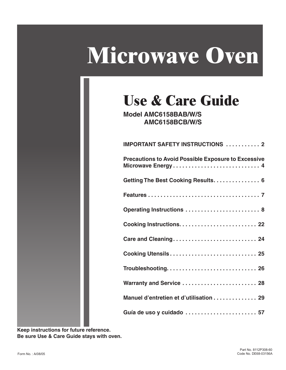 Amana AMC6158BCB User Manual | 84 pages