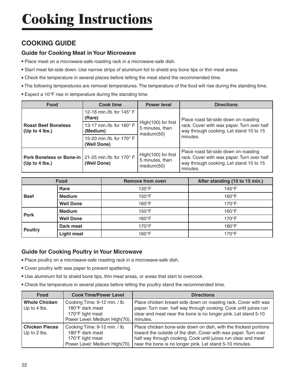 Cooking instructions, Cooking guide | Amana AMC6158BCB User Manual | Page 22 / 84
