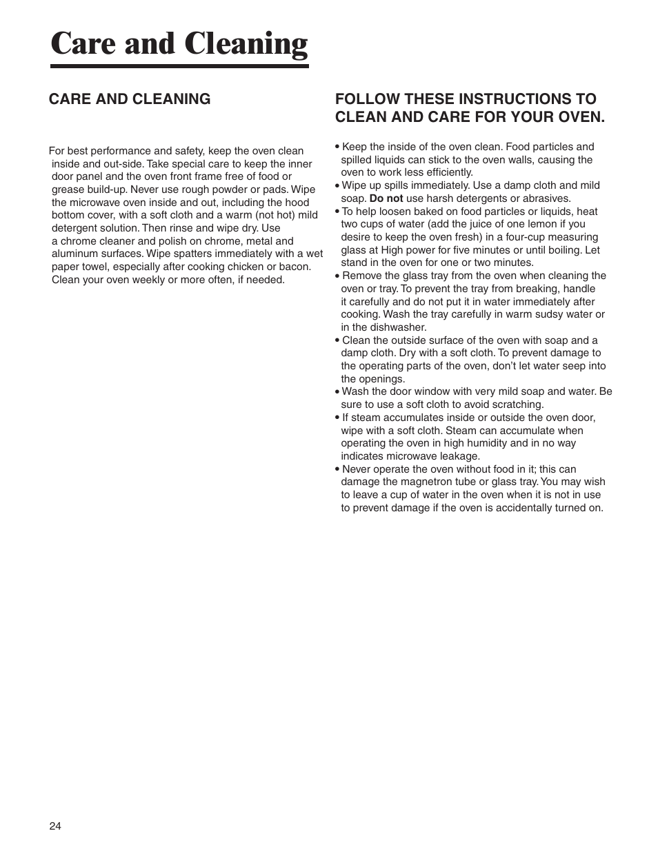 Care and cleaning | Amana AMC6158BCB User Manual | Page 24 / 84