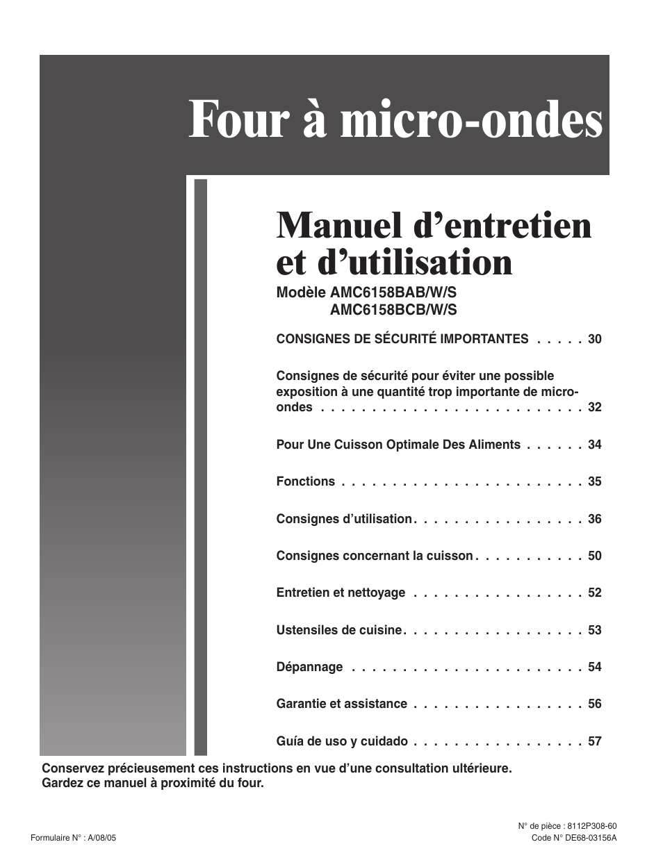 Four à micro-ondes, Manuel d’entretien et d’utilisation | Amana AMC6158BCB User Manual | Page 29 / 84