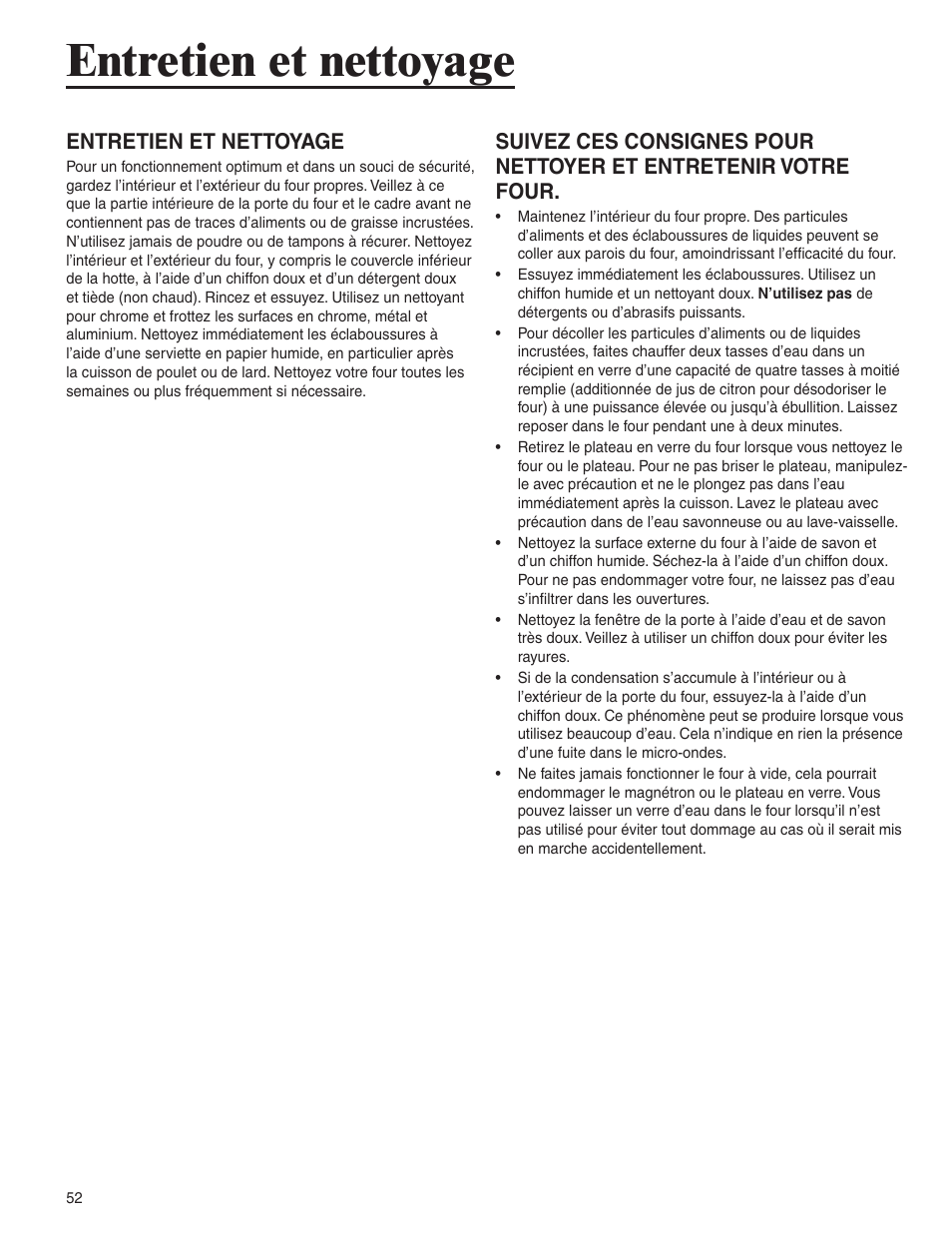 Entretien et nettoyage | Amana AMC6158BCB User Manual | Page 52 / 84