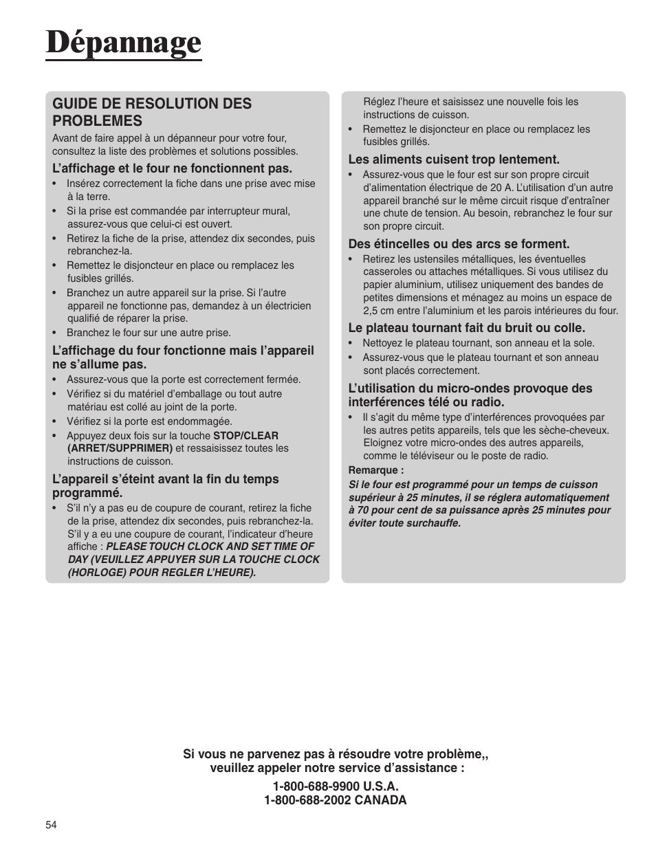 Dépannage, Guide de resolution des problemes | Amana AMC6158BCB User Manual | Page 54 / 84