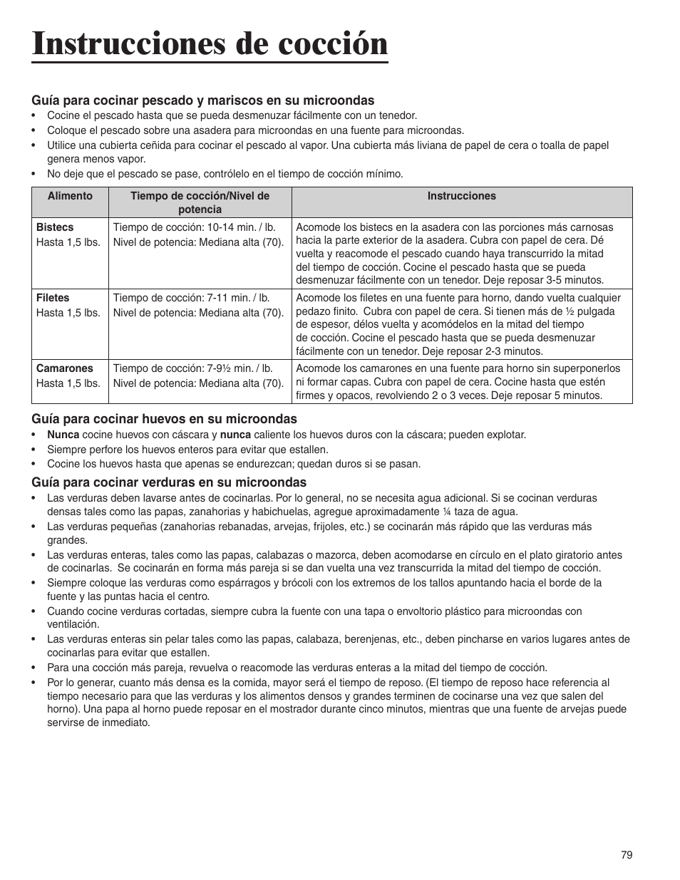 Instrucciones de cocción | Amana AMC6158BCB User Manual | Page 79 / 84