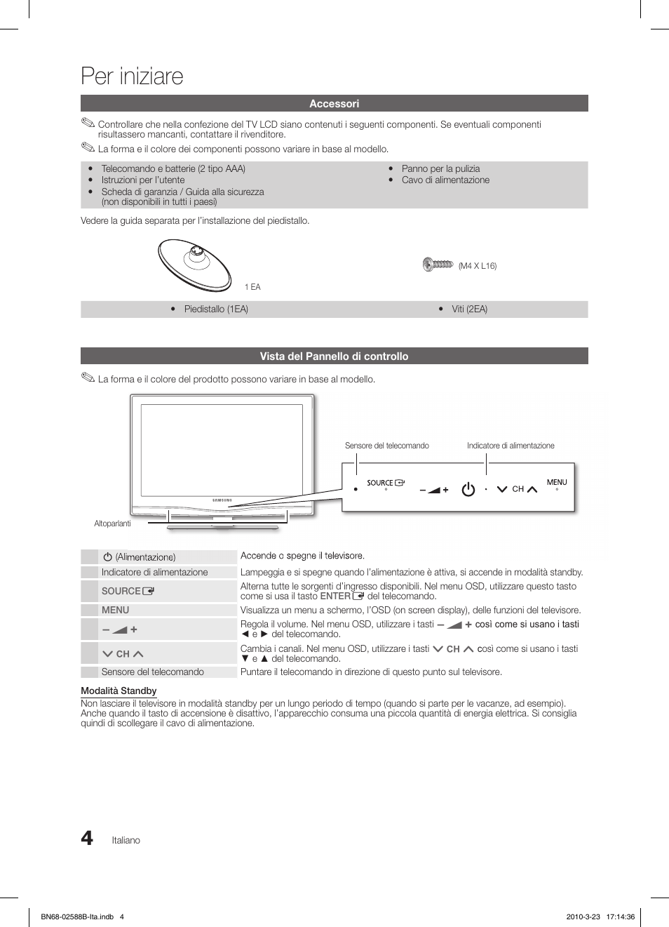 Per iniziare | Samsung LE19C350D1W User Manual | Page 103 / 134