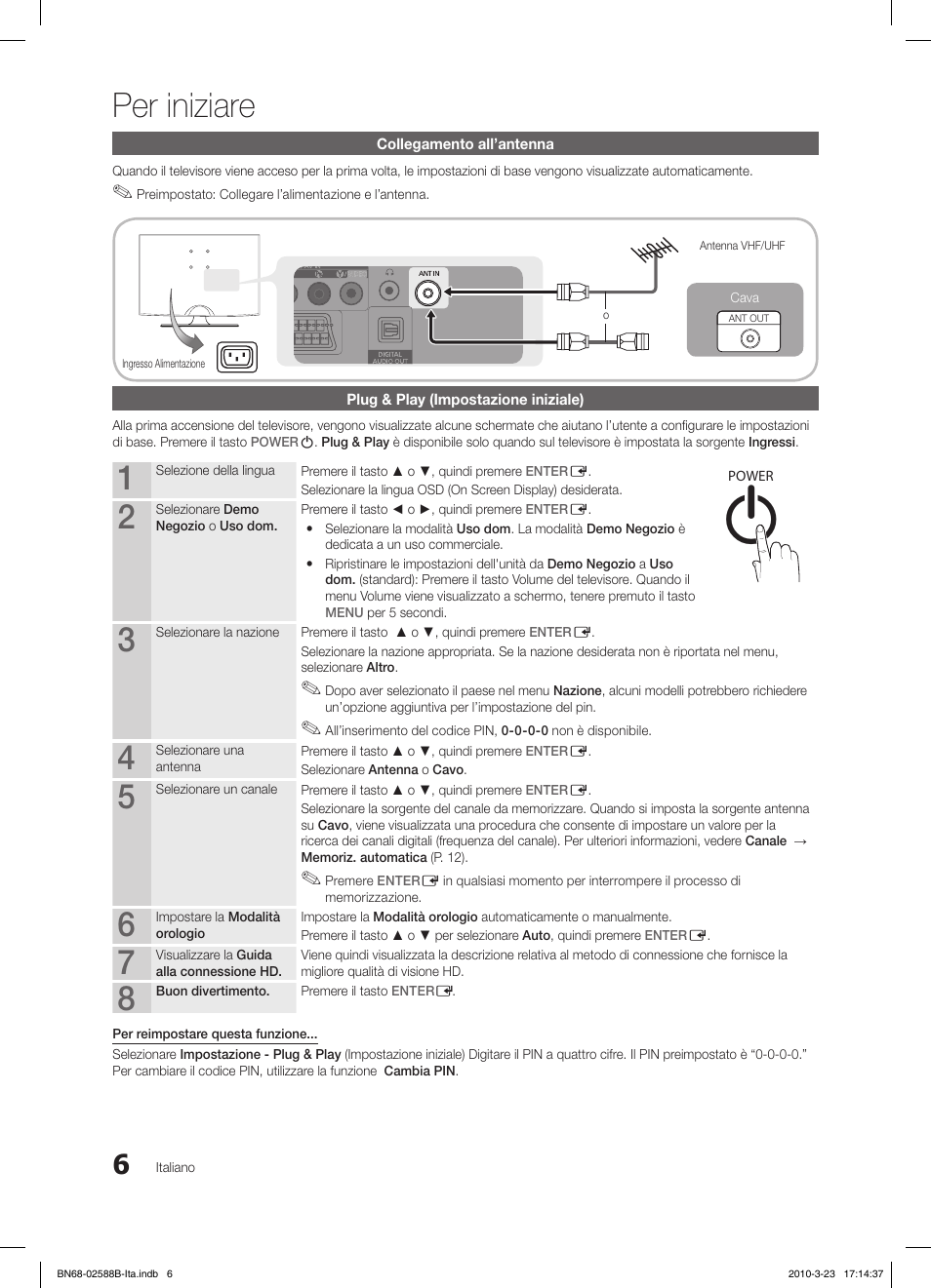 Per iniziare | Samsung LE19C350D1W User Manual | Page 105 / 134