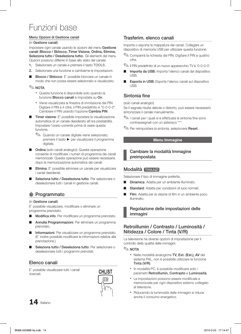 Funzioni base | Samsung LE19C350D1W User Manual | Page 113 / 134