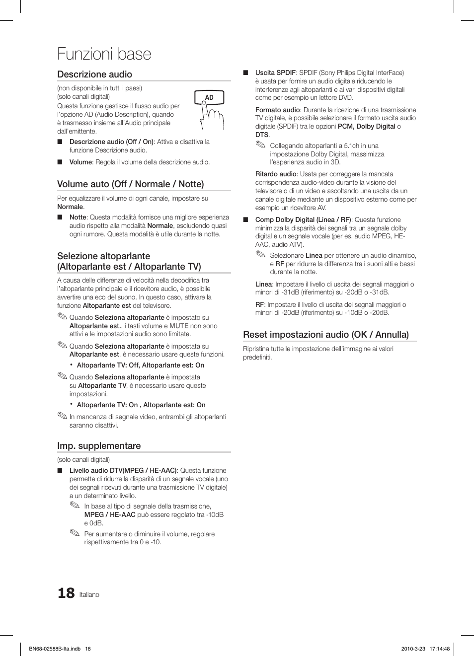 Funzioni base | Samsung LE19C350D1W User Manual | Page 117 / 134