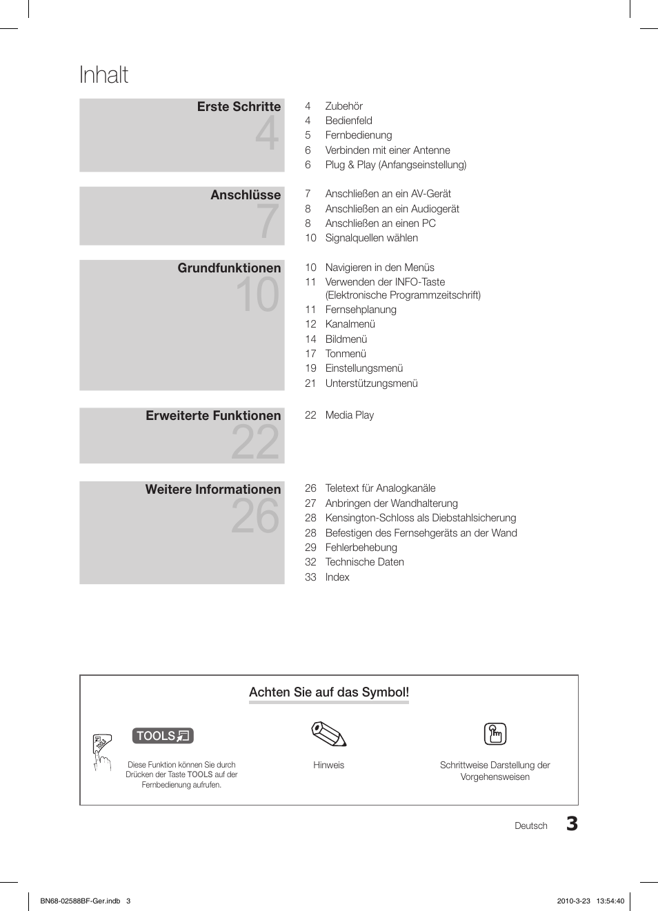 Inhalt | Samsung LE19C350D1W User Manual | Page 36 / 134