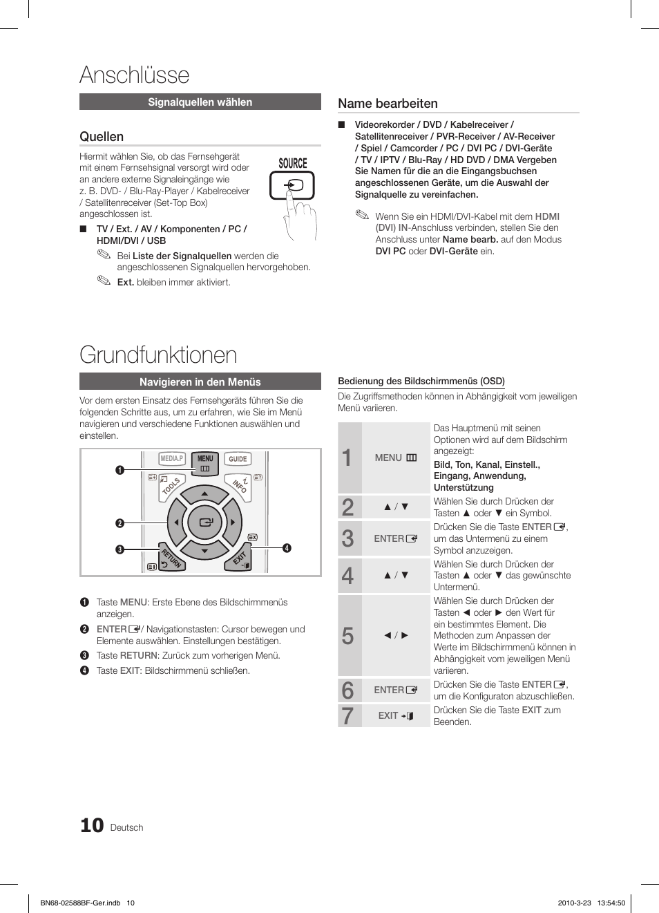 Anschlüsse, Grundfunktionen, Fav.ch p.mode dual mts | Samsung LE19C350D1W User Manual | Page 43 / 134