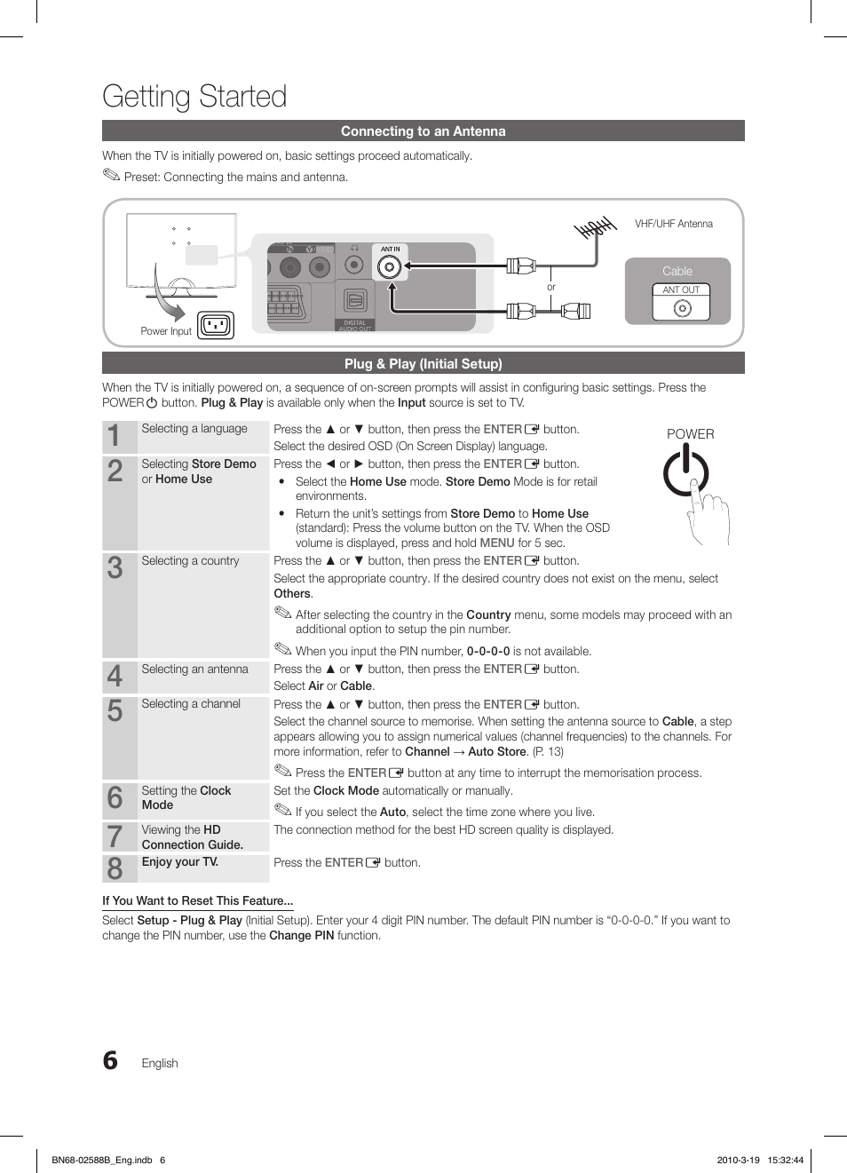 Getting started, Fav.ch p.mode dual mts | Samsung LE19C350D1W User Manual | Page 6 / 134
