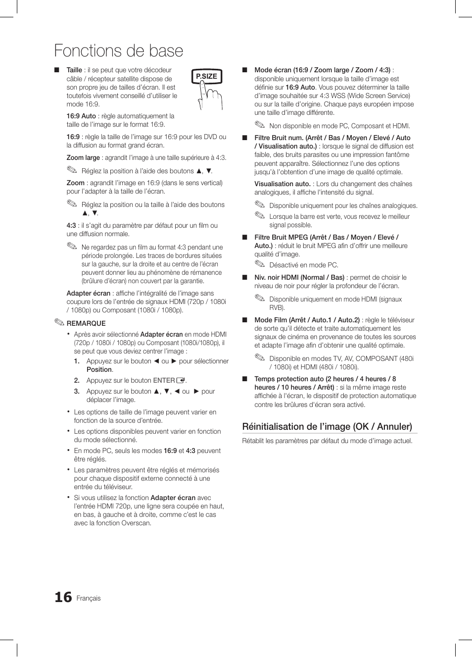 Fonctions de base | Samsung LE19C350D1W User Manual | Page 82 / 134