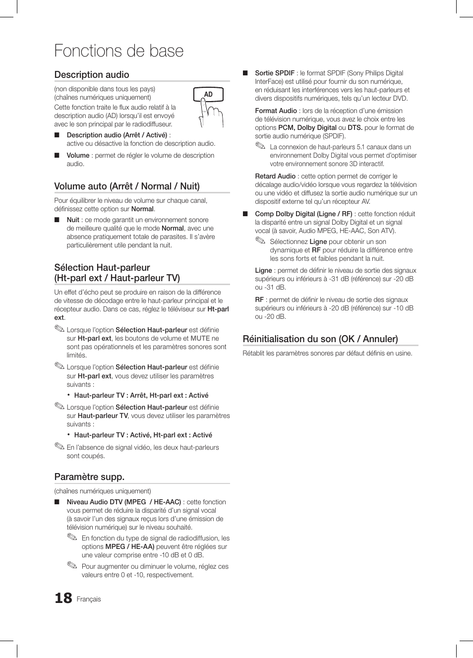 Fonctions de base | Samsung LE19C350D1W User Manual | Page 84 / 134