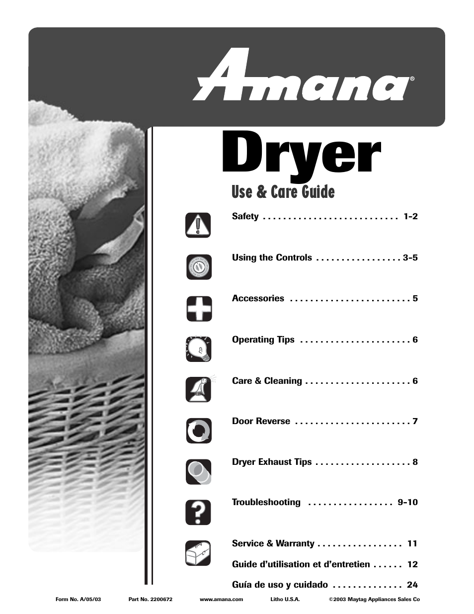 Amana Clothes Dryer User Manual | 36 pages