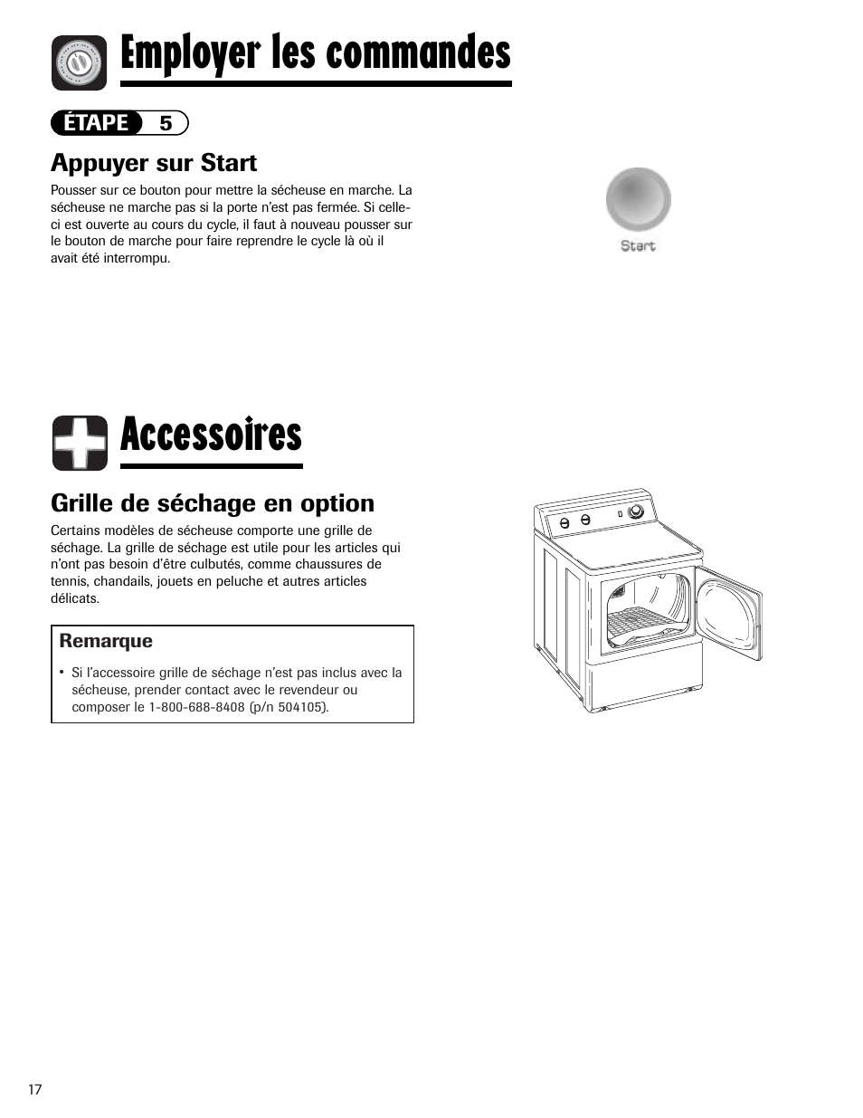 Employer les commandes accessoires | Amana Clothes Dryer User Manual | Page 18 / 36