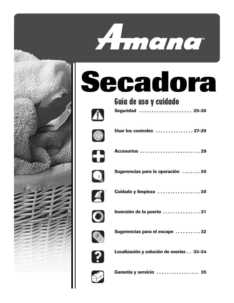 Secadora, Guía de uso y cuidado | Amana Clothes Dryer User Manual | Page 25 / 36