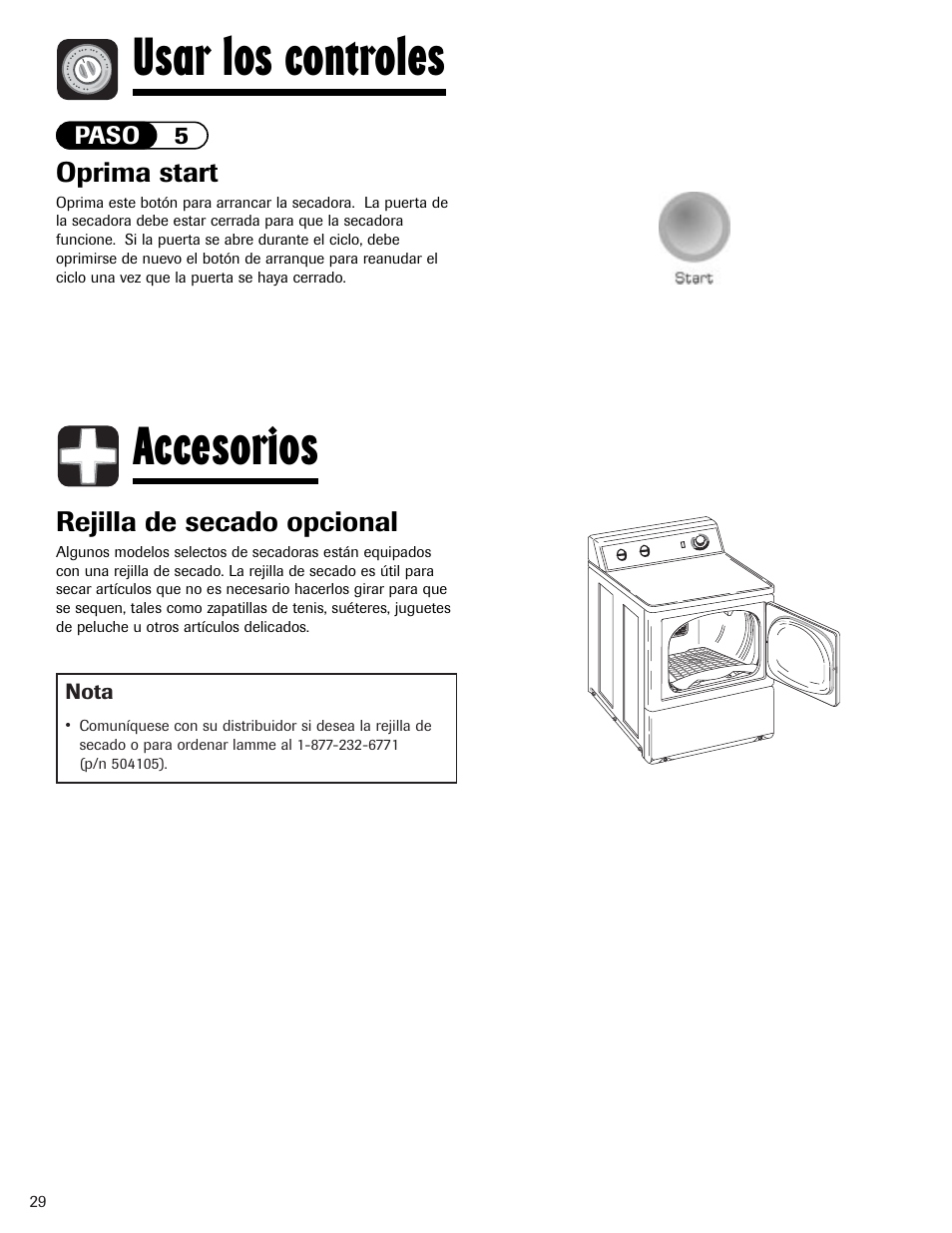 Usar los controles accesorios | Amana Clothes Dryer User Manual | Page 30 / 36