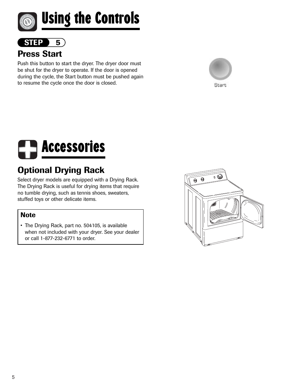 Using the controls accessories | Amana Clothes Dryer User Manual | Page 6 / 36