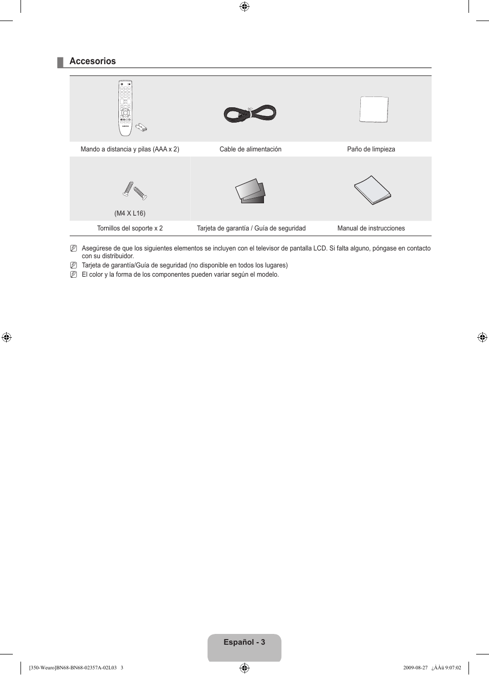 Accesorios | Samsung LE22B350F2W User Manual | Page 175 / 314