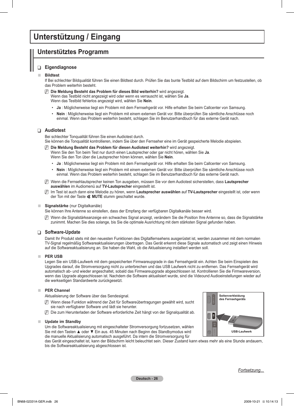 Unterstützung / eingang, Unterstütztes programm | Samsung PS50B551T3W User Manual | Page 125 / 419