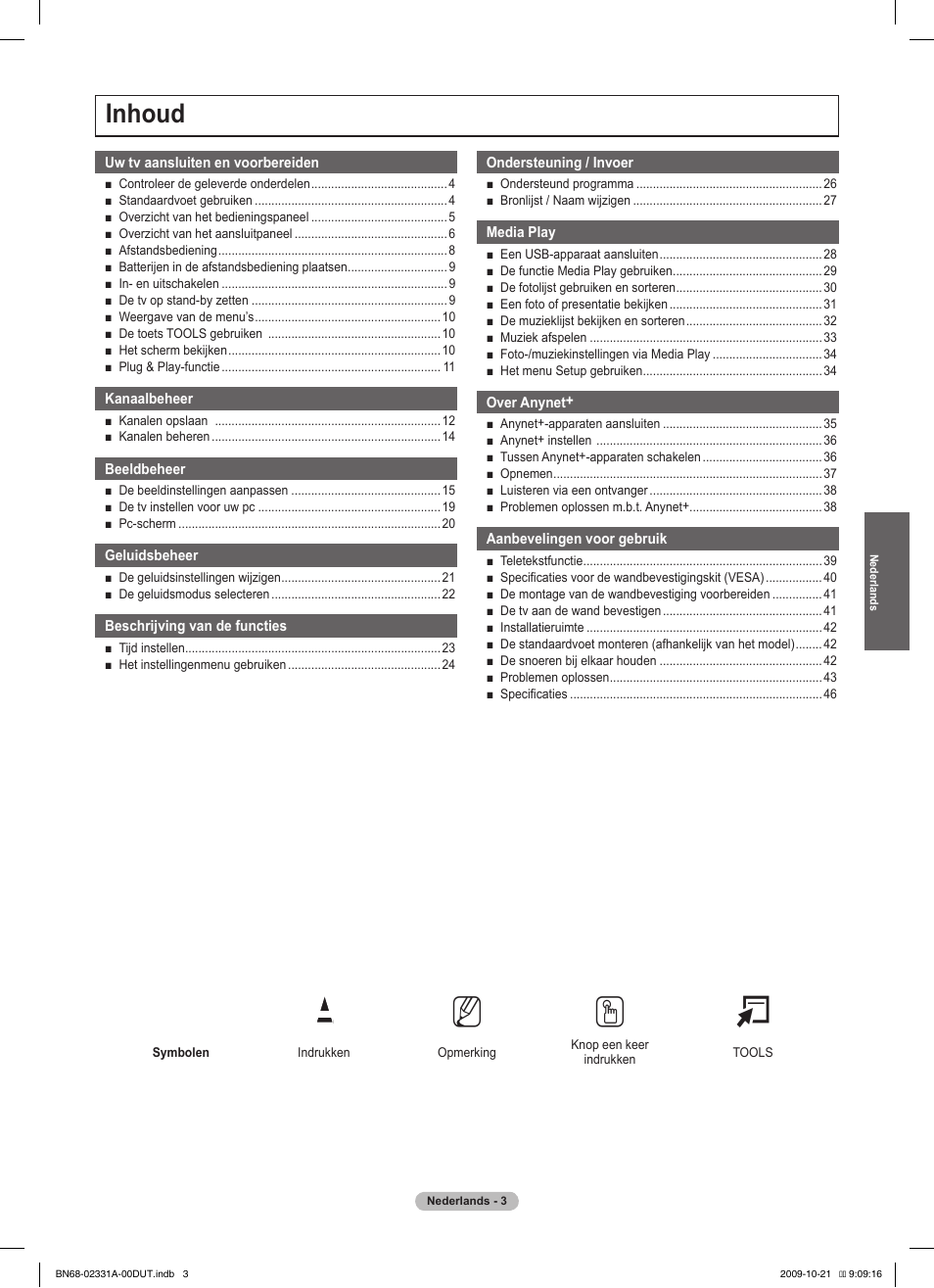 No t, Inhoud | Samsung PS50B551T3W User Manual | Page 147 / 419