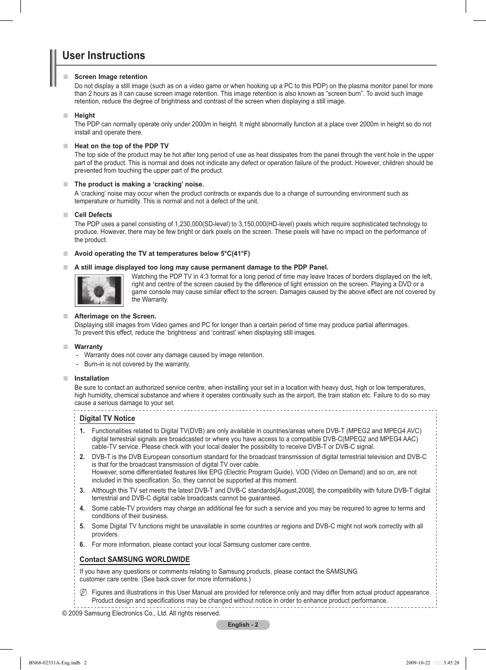User instructions | Samsung PS50B551T3W User Manual | Page 2 / 419