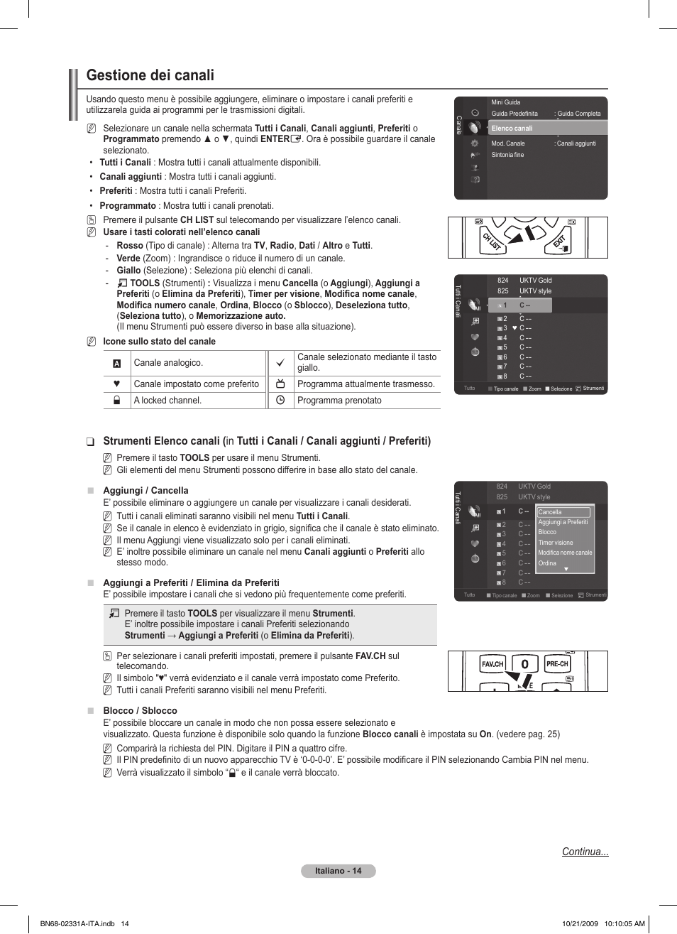 Gestione dei canali, Continua | Samsung PS50B551T3W User Manual | Page 203 / 419