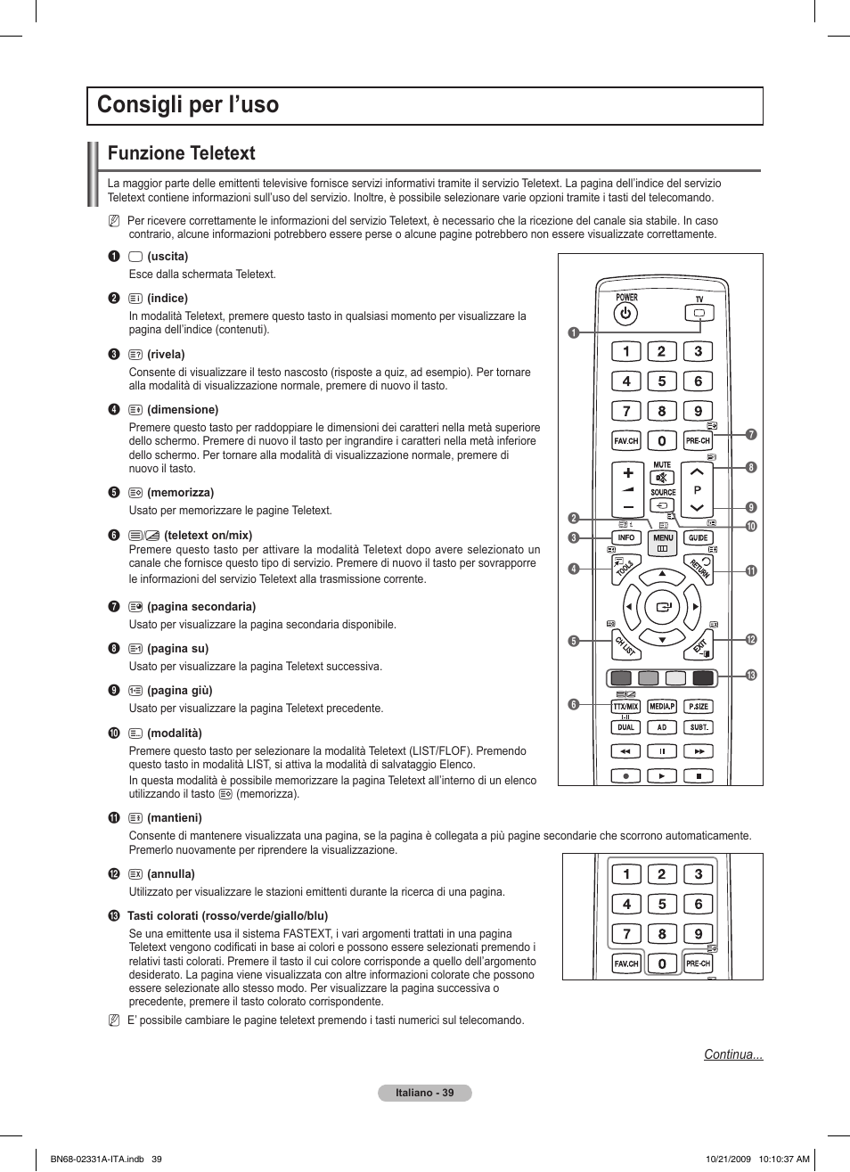 Consigli per l’uso, Funzione teletext | Samsung PS50B551T3W User Manual | Page 228 / 419