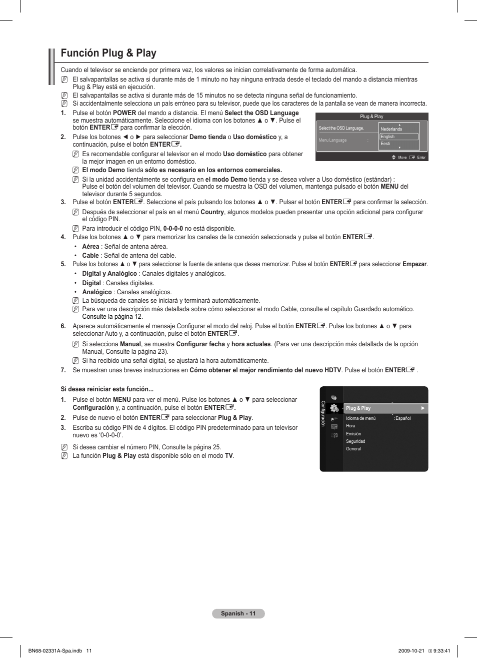 Función plug & play | Samsung PS50B551T3W User Manual | Page 246 / 419