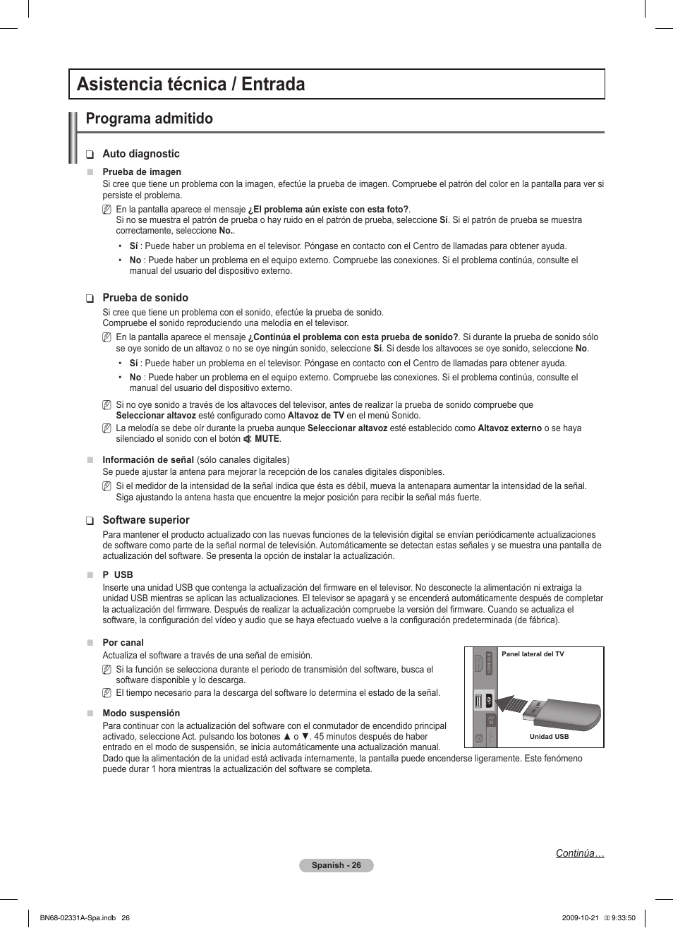 Asistencia técnica / entrada, Programa admitido | Samsung PS50B551T3W User Manual | Page 261 / 419