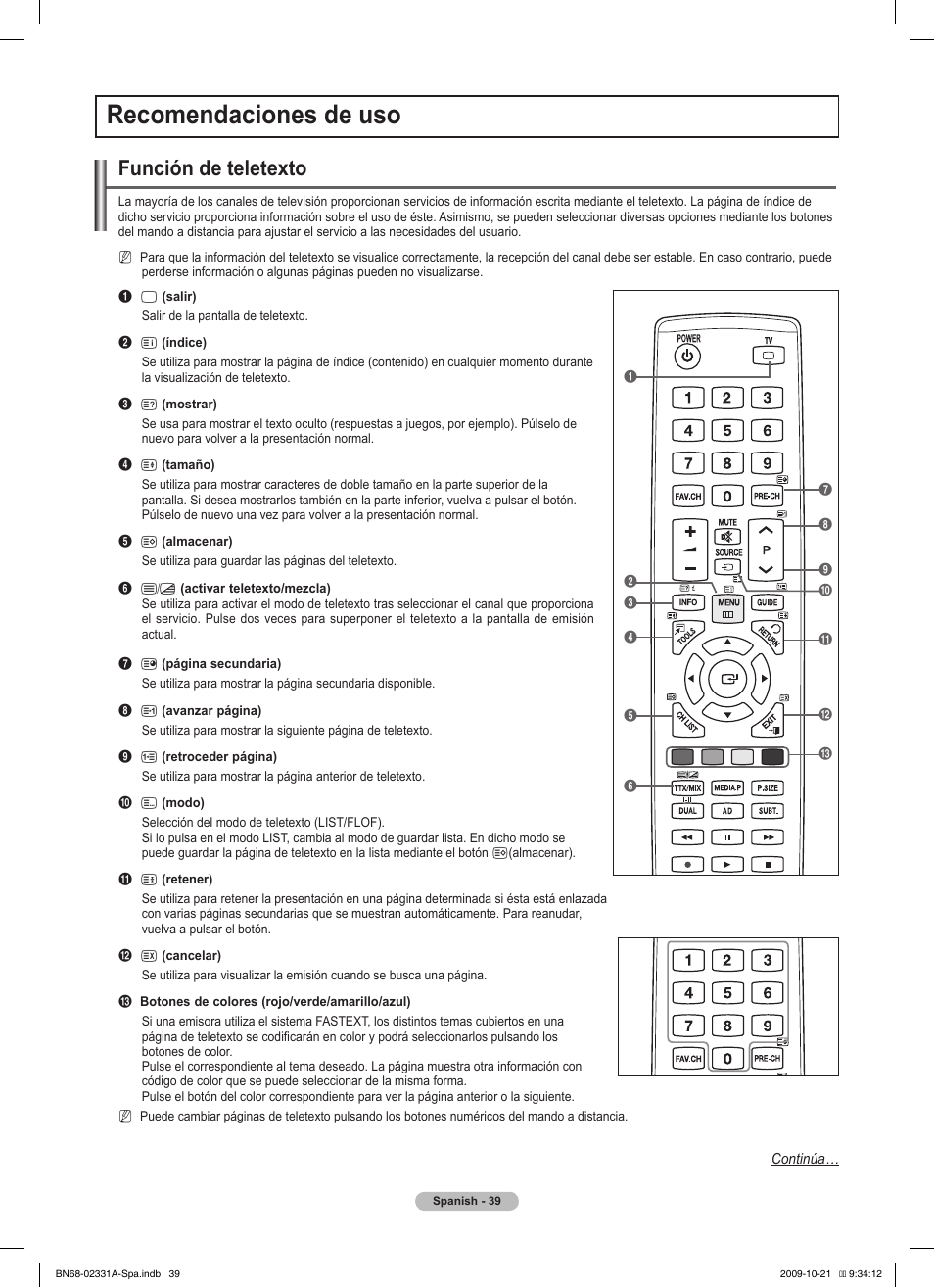 Recomendaciones de uso, Función de teletexto | Samsung PS50B551T3W User Manual | Page 274 / 419