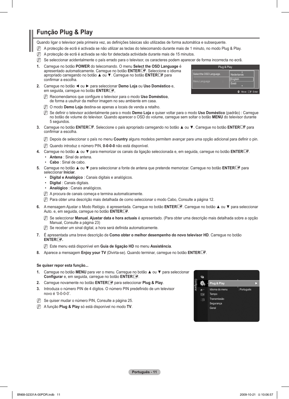 Função plug & play | Samsung PS50B551T3W User Manual | Page 291 / 419