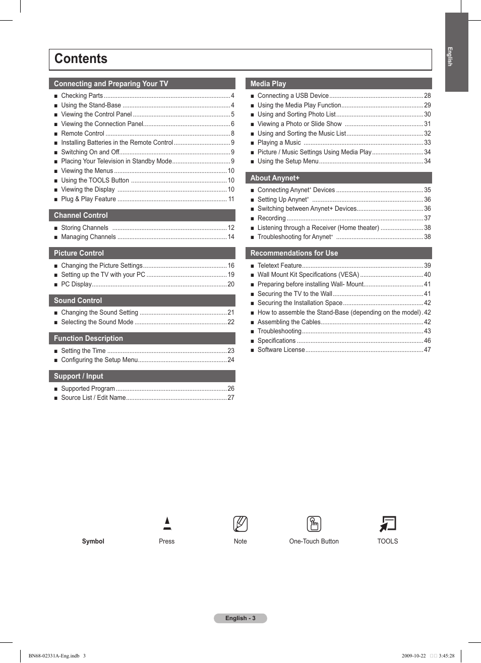 Samsung PS50B551T3W User Manual | Page 3 / 419