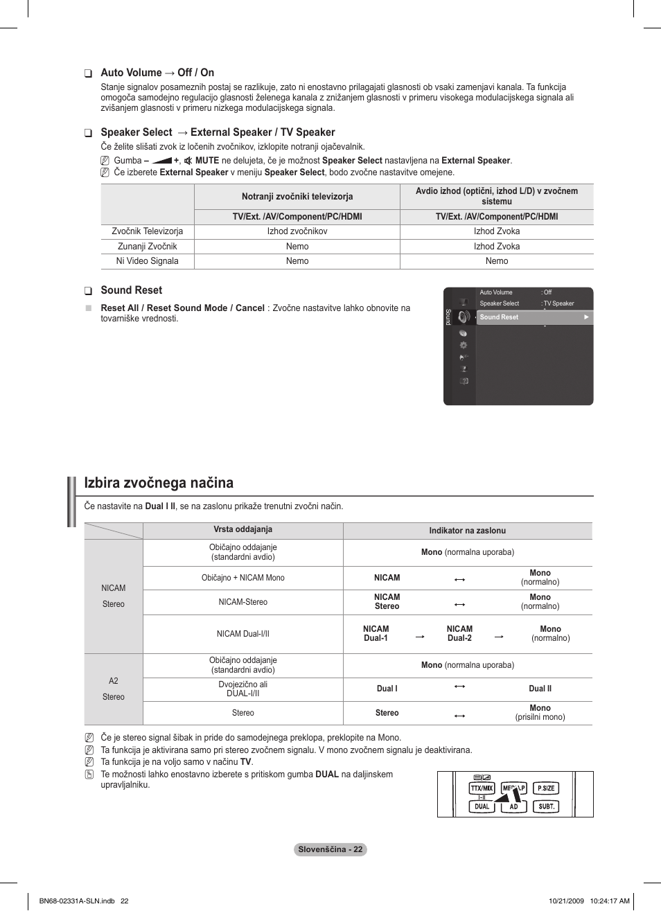 Izbira zvočnega načina | Samsung PS50B551T3W User Manual | Page 347 / 419