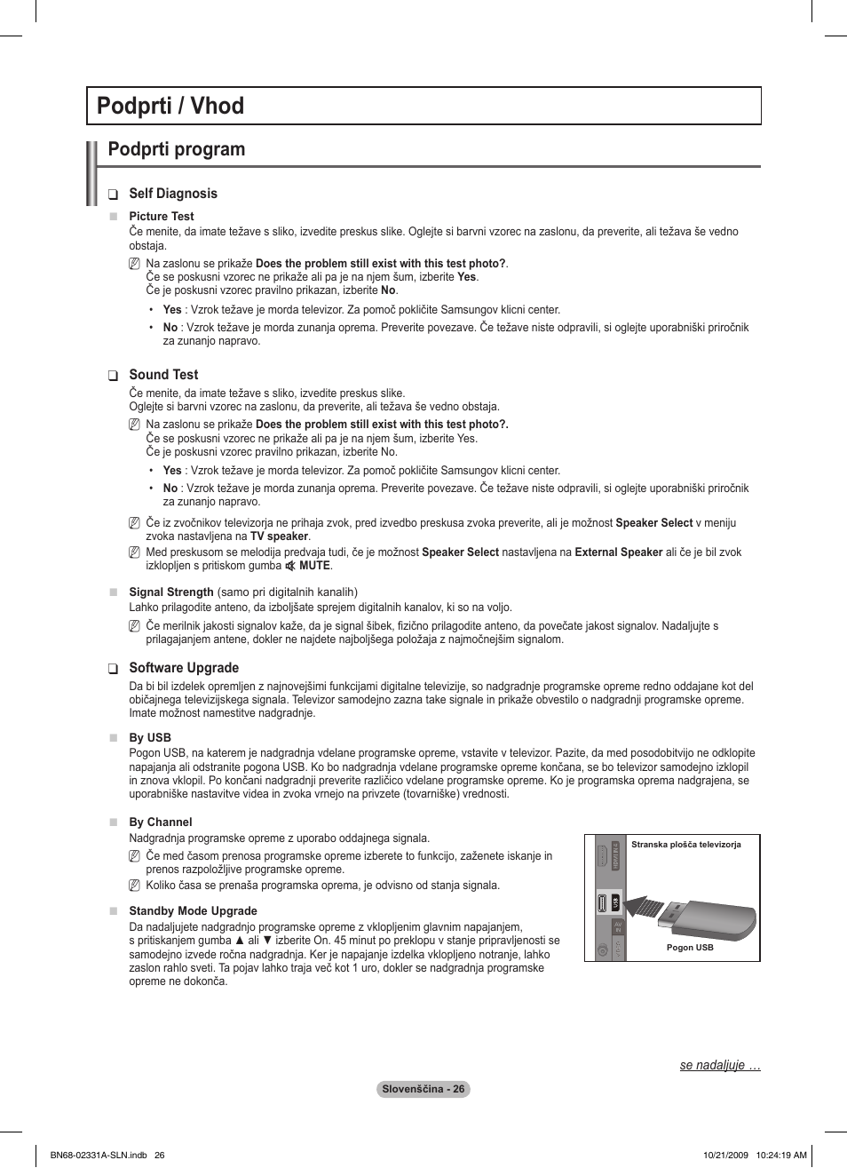 Podprti / vhod, Podprti program | Samsung PS50B551T3W User Manual | Page 351 / 419