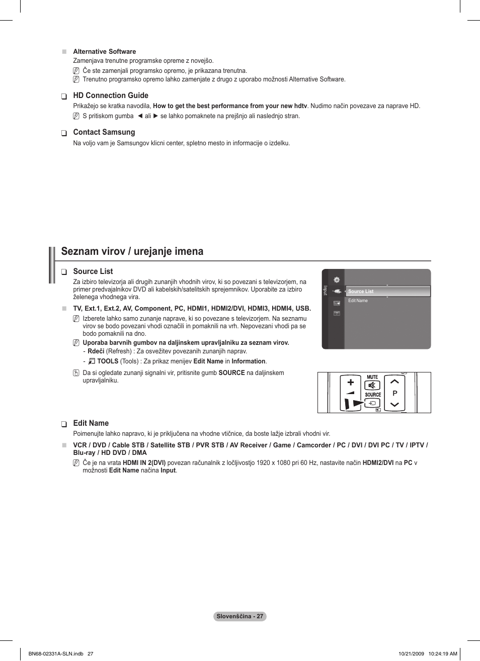 Seznam virov / urejanje imena | Samsung PS50B551T3W User Manual | Page 352 / 419