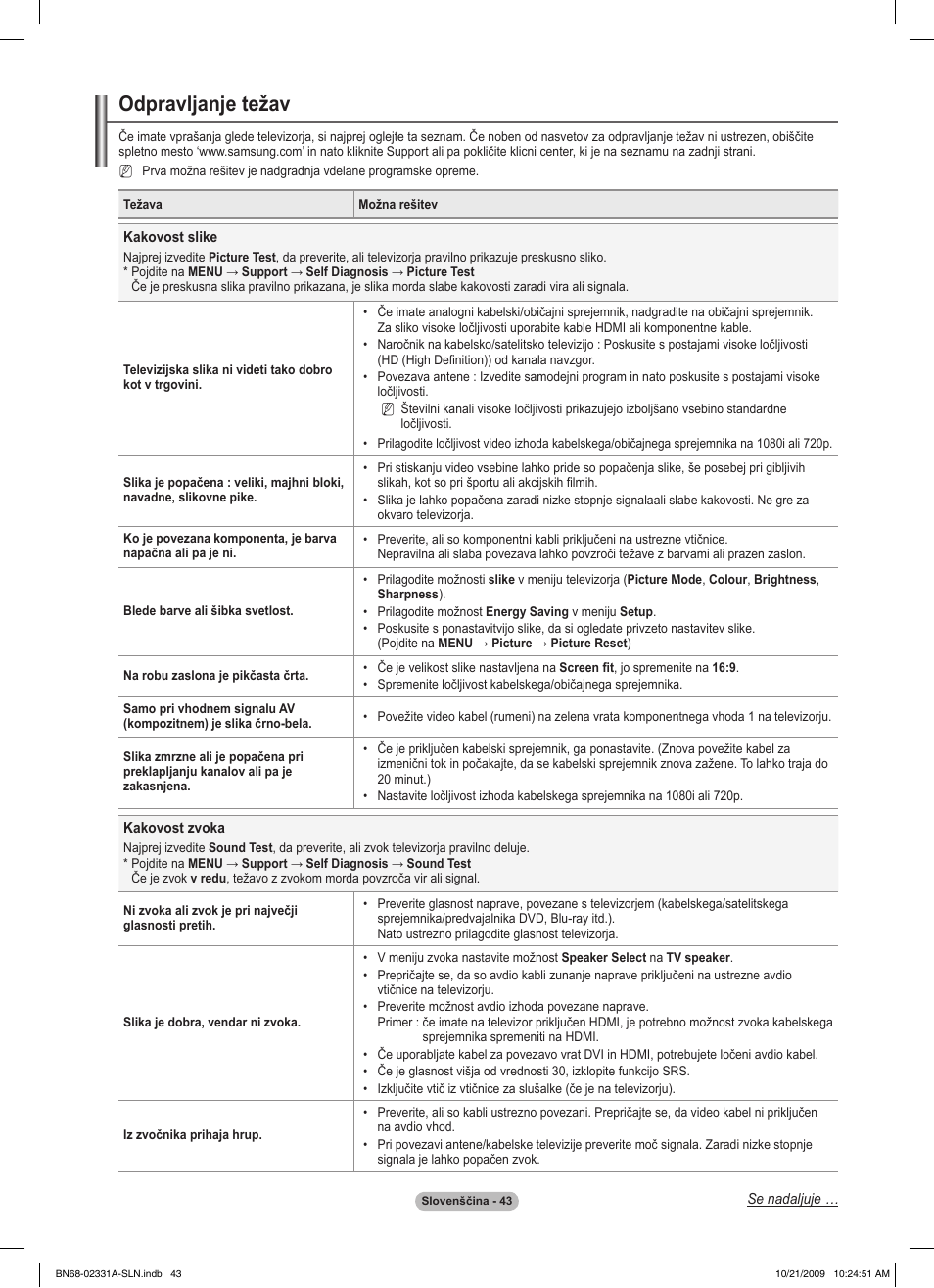 Odpravljanje težav | Samsung PS50B551T3W User Manual | Page 368 / 419