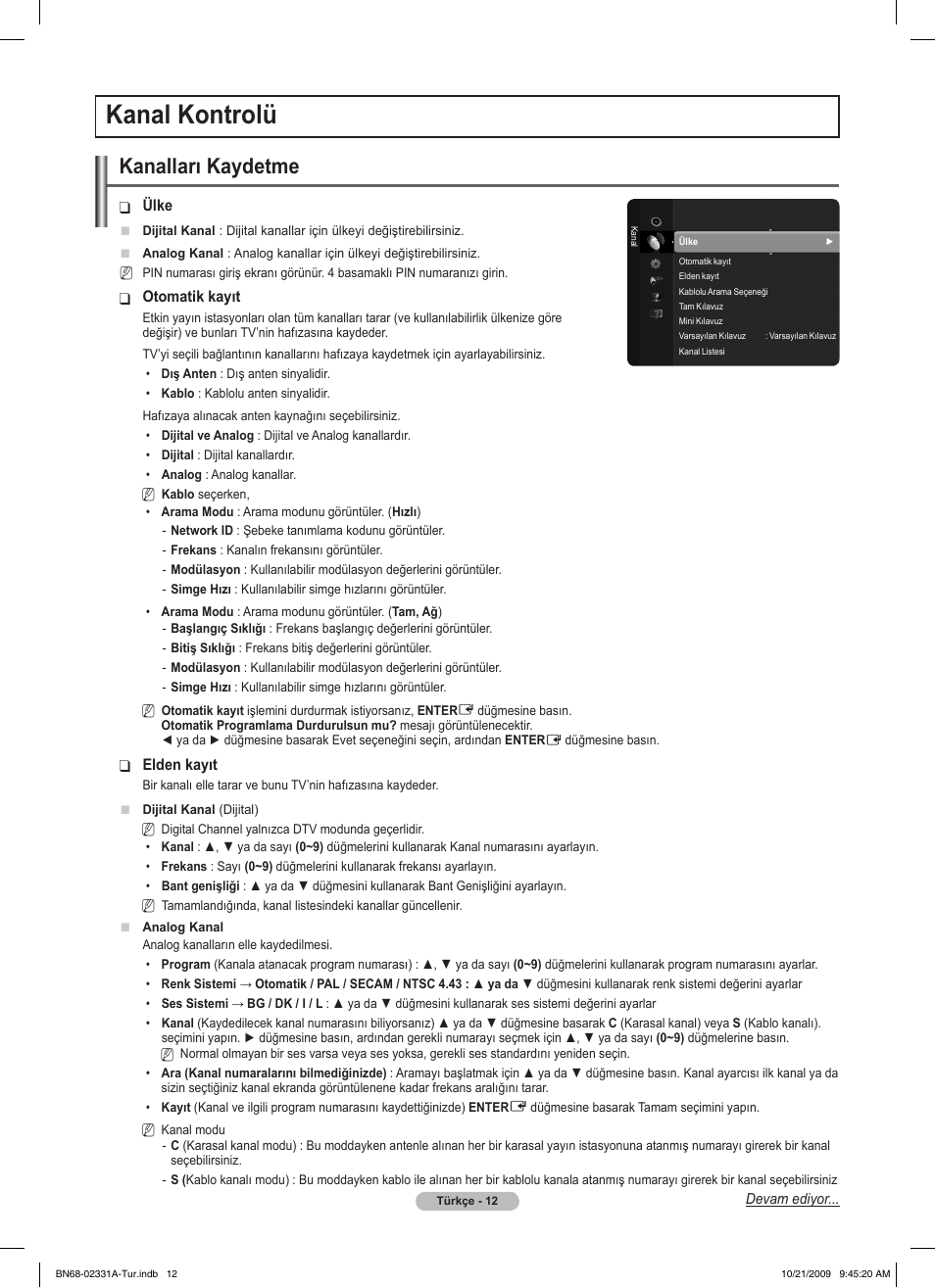 Kanal kontrolü, Kanalları kaydetme | Samsung PS50B551T3W User Manual | Page 382 / 419