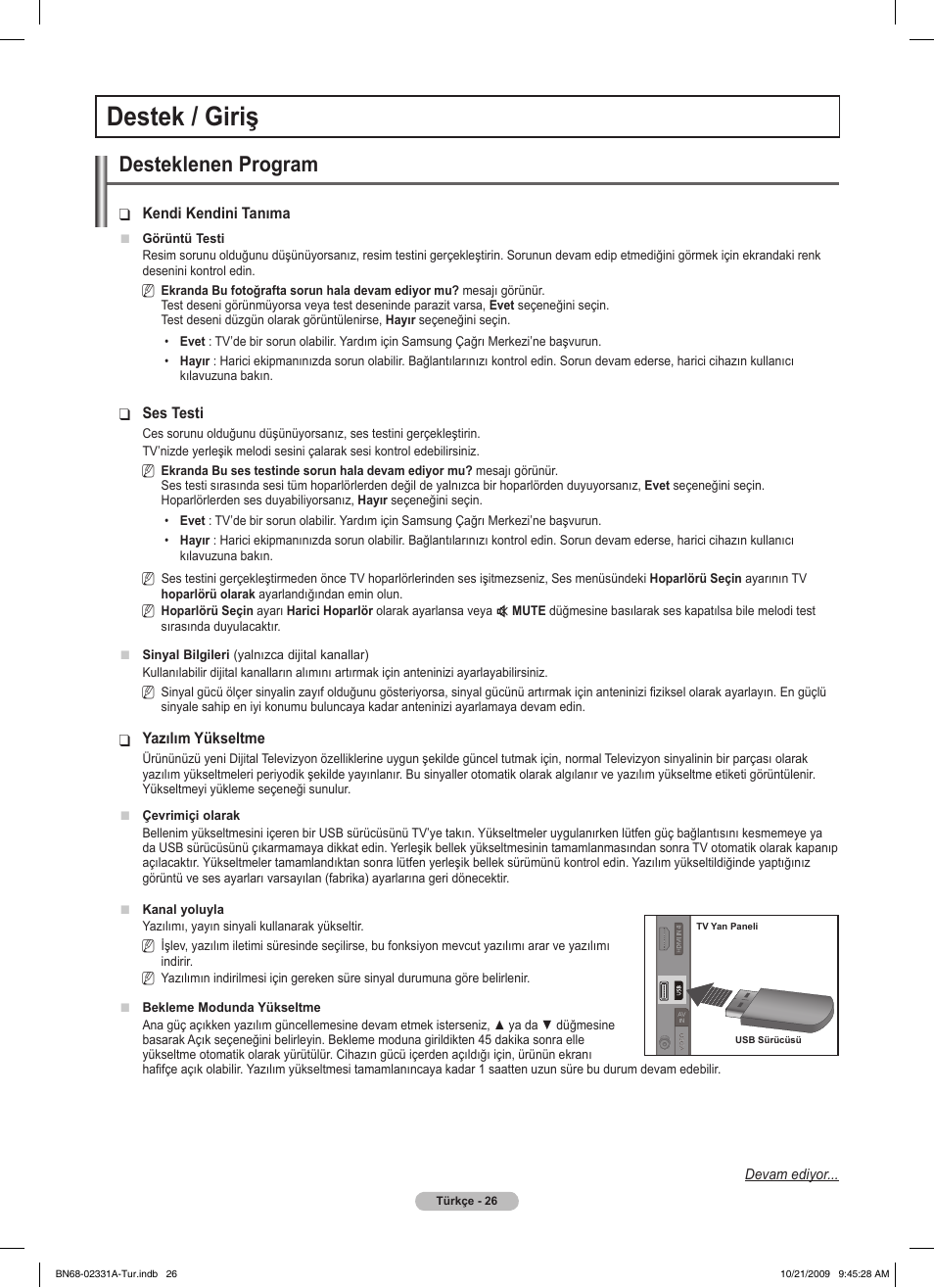 Destek / giriş, Desteklenen program | Samsung PS50B551T3W User Manual | Page 396 / 419