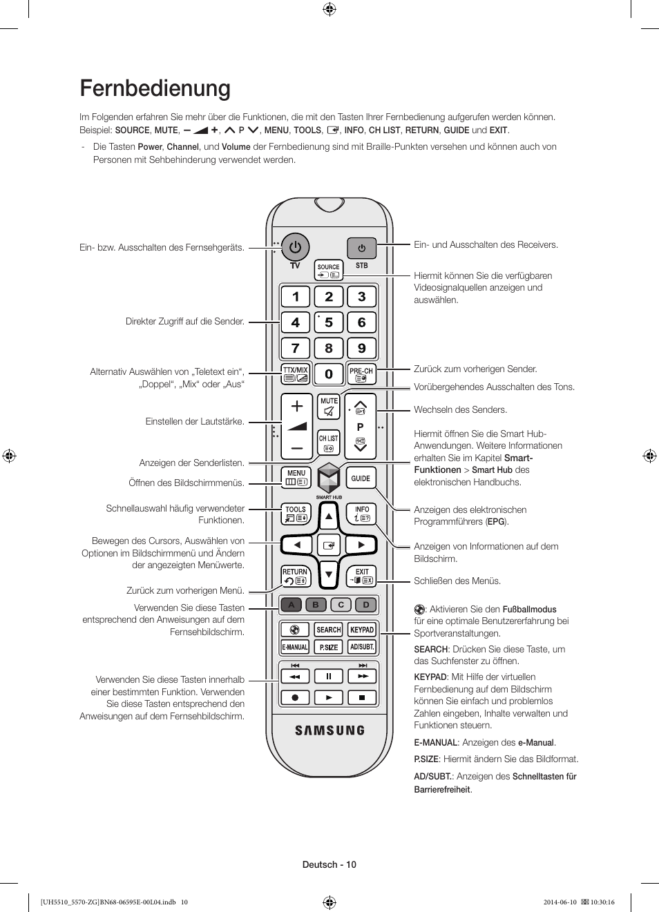 Fernbedienung | Samsung UE40H5570SS User Manual | Page 30 / 81