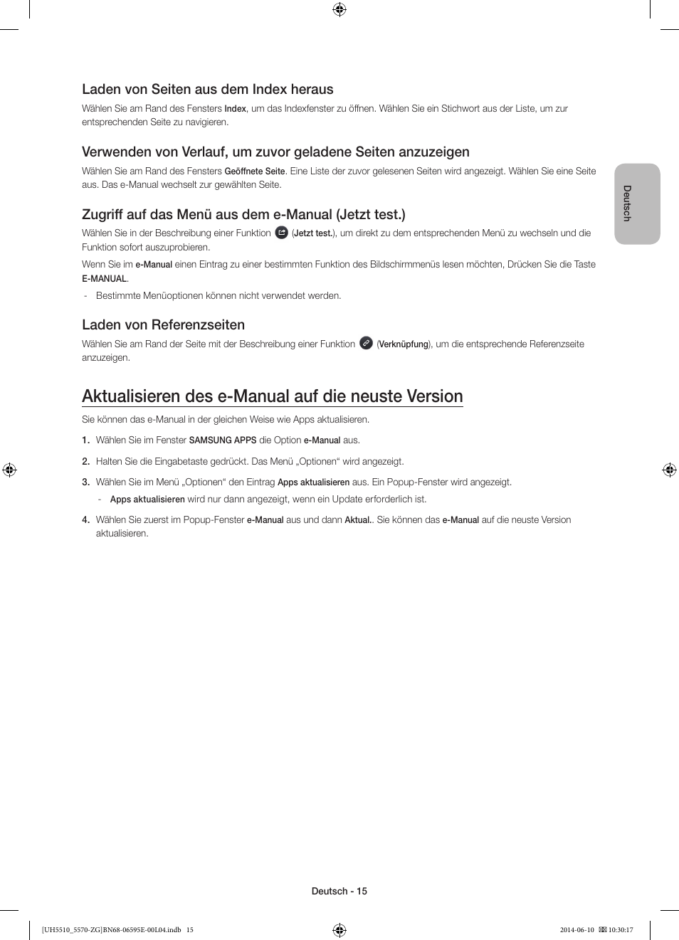 Aktualisieren des e-manual auf die neuste version, Laden von seiten aus dem index heraus, Laden von referenzseiten | Samsung UE40H5570SS User Manual | Page 35 / 81