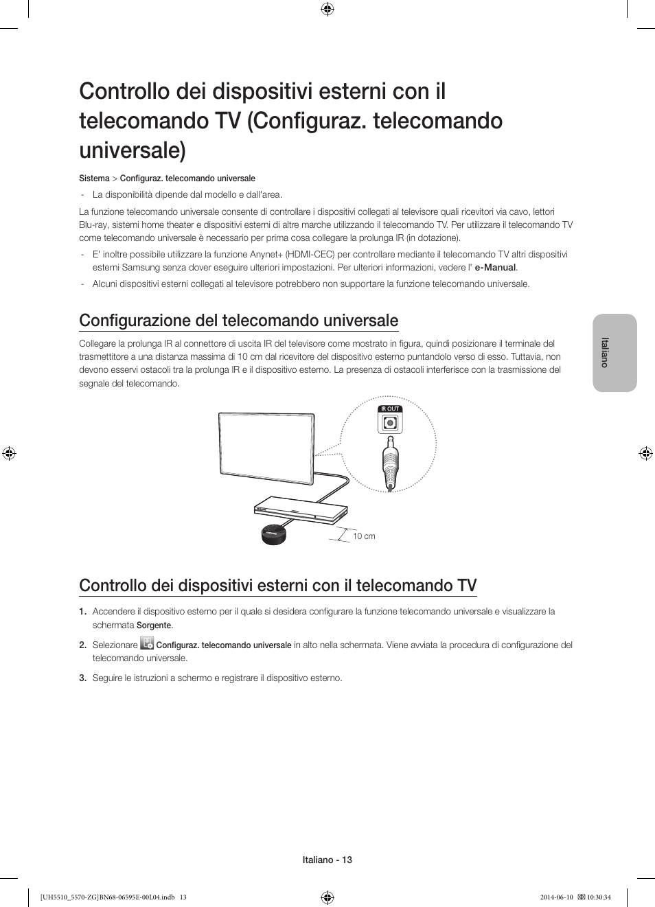 Configurazione del telecomando universale | Samsung UE40H5570SS User Manual | Page 73 / 81