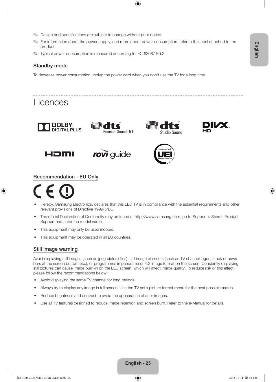 Licences | Samsung UE50F6740SS User Manual | Page 25 / 97