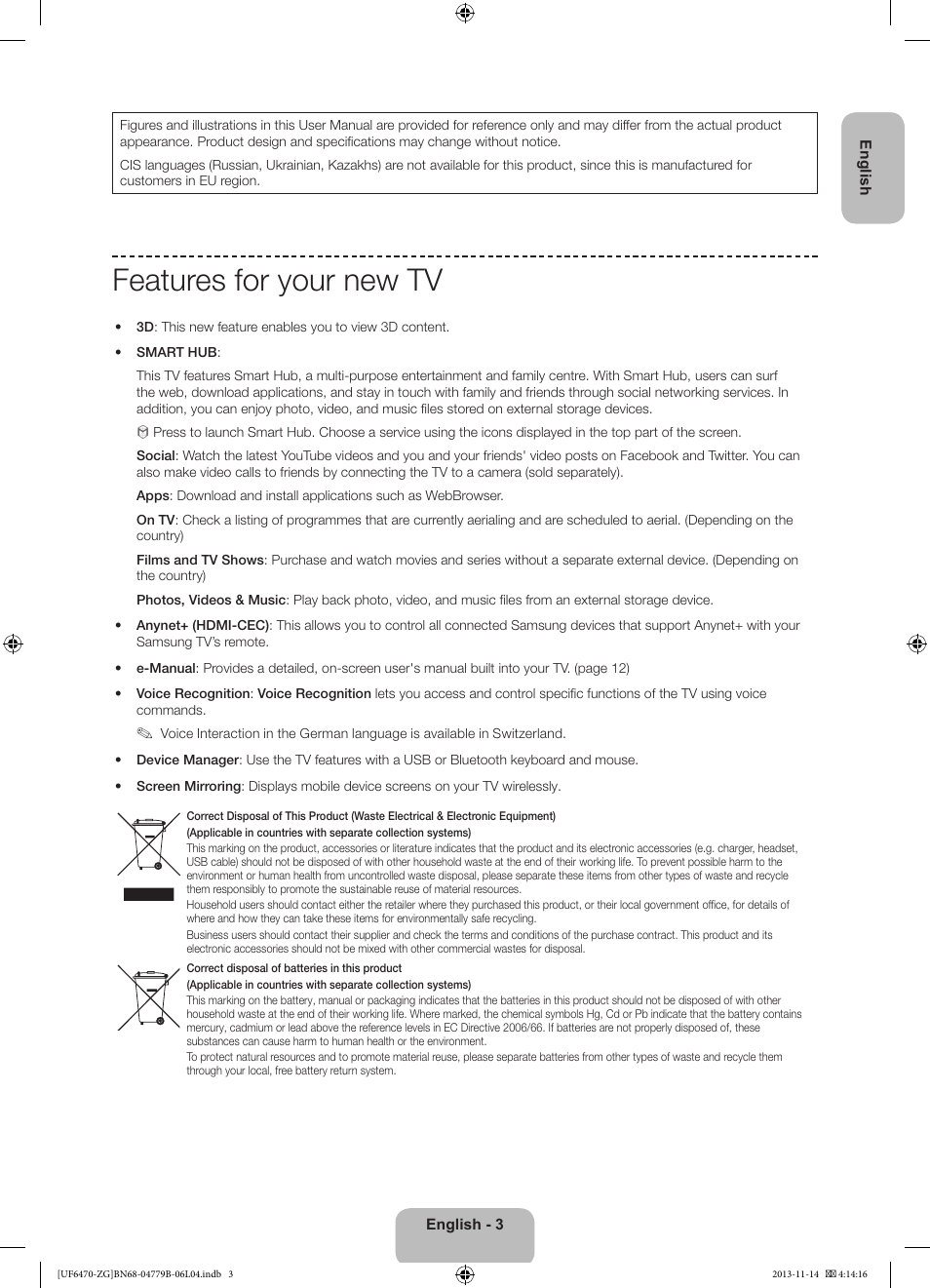 Features for your new tv | Samsung UE50F6740SS User Manual | Page 3 / 97