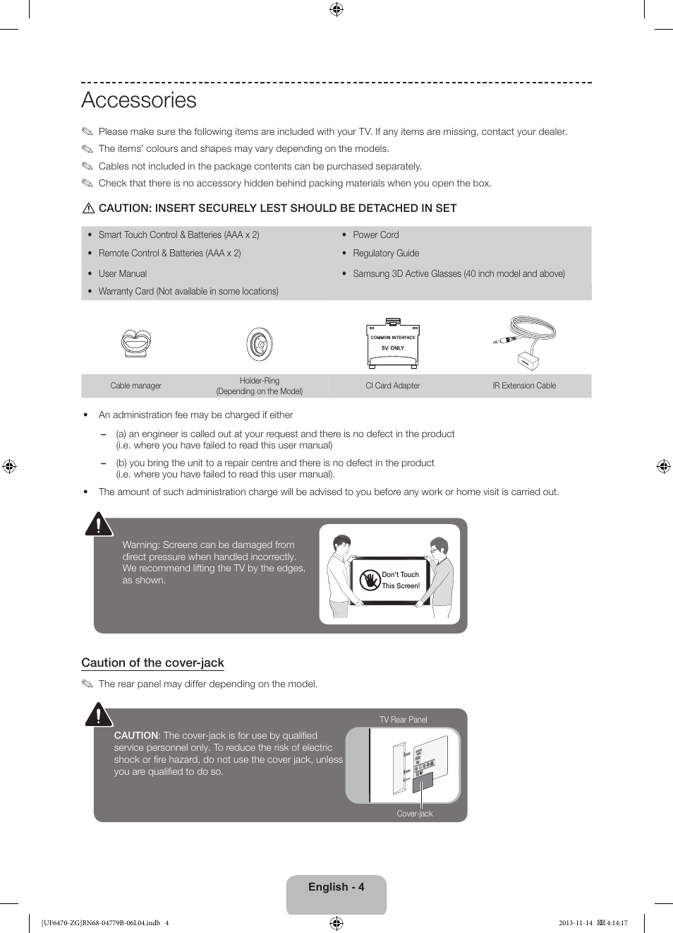 Accessories | Samsung UE50F6740SS User Manual | Page 4 / 97