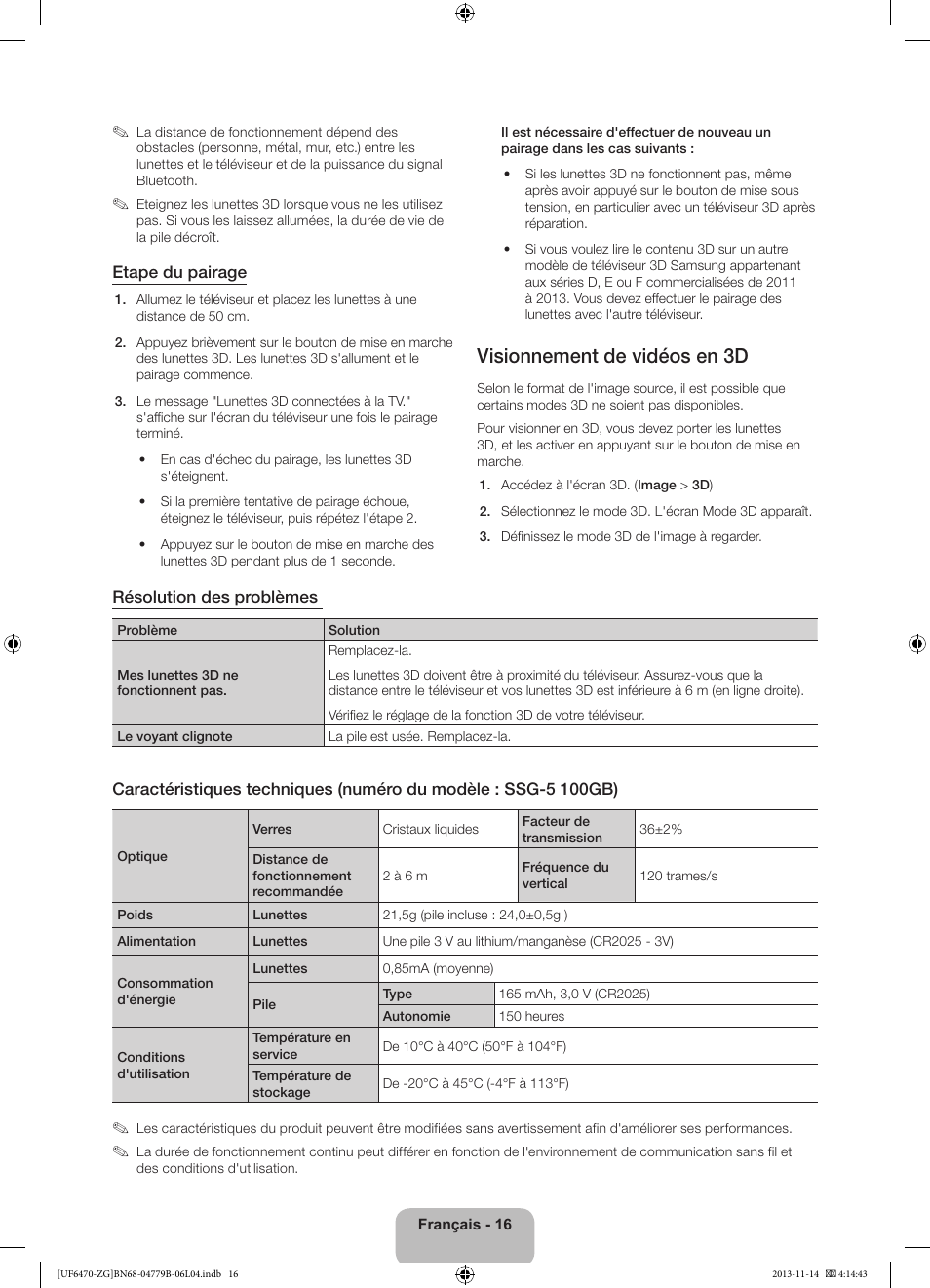 Visionnement de vidéos en 3d | Samsung UE50F6740SS User Manual | Page 64 / 97