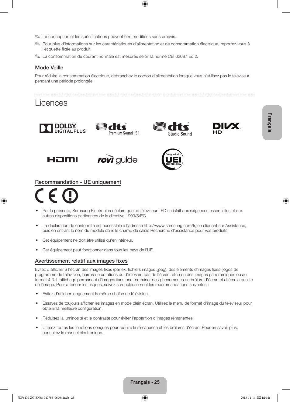 Licences | Samsung UE50F6740SS User Manual | Page 73 / 97
