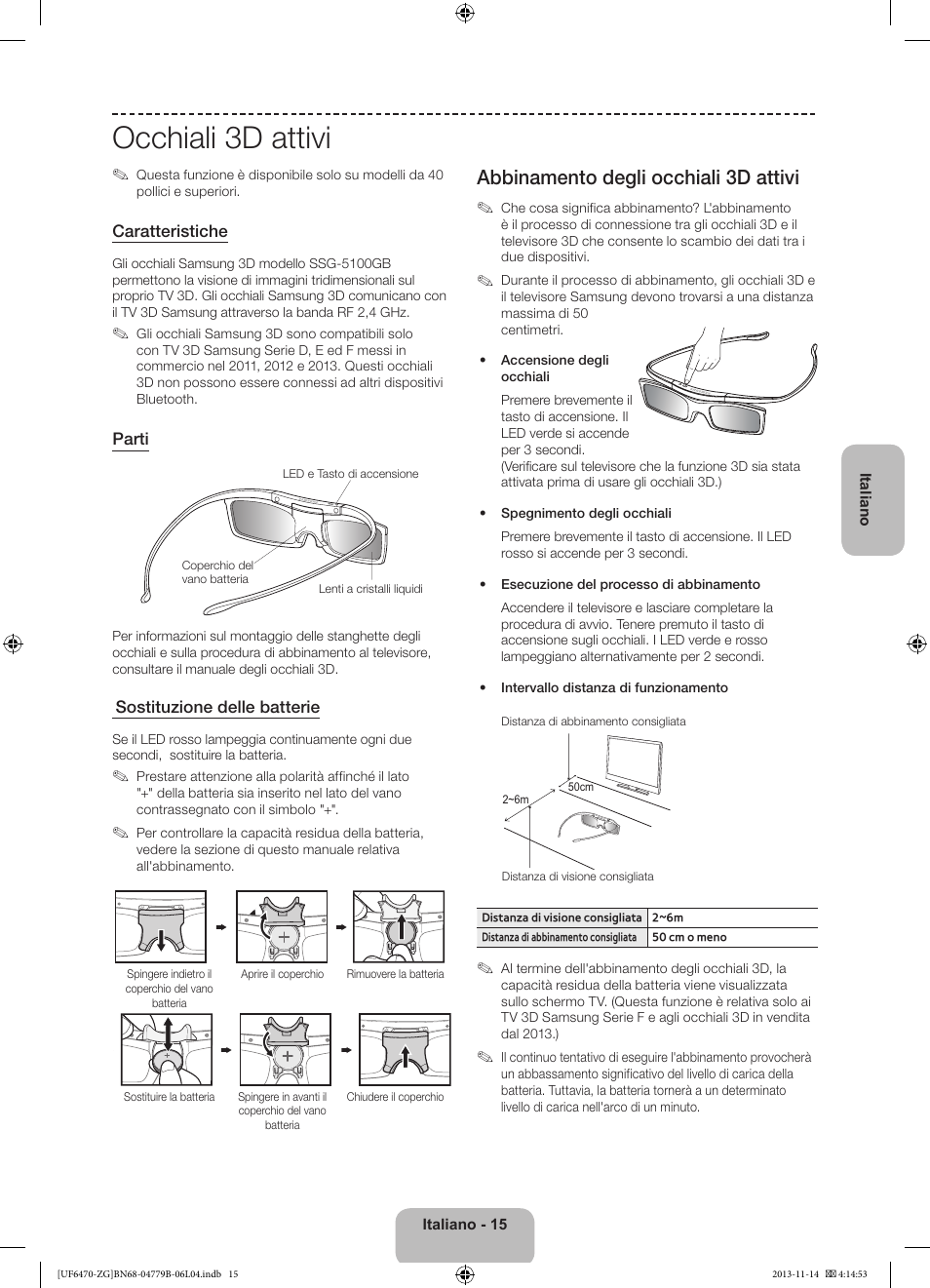 Occhiali 3d attivi, Abbinamento degli occhiali 3d attivi | Samsung UE50F6740SS User Manual | Page 87 / 97