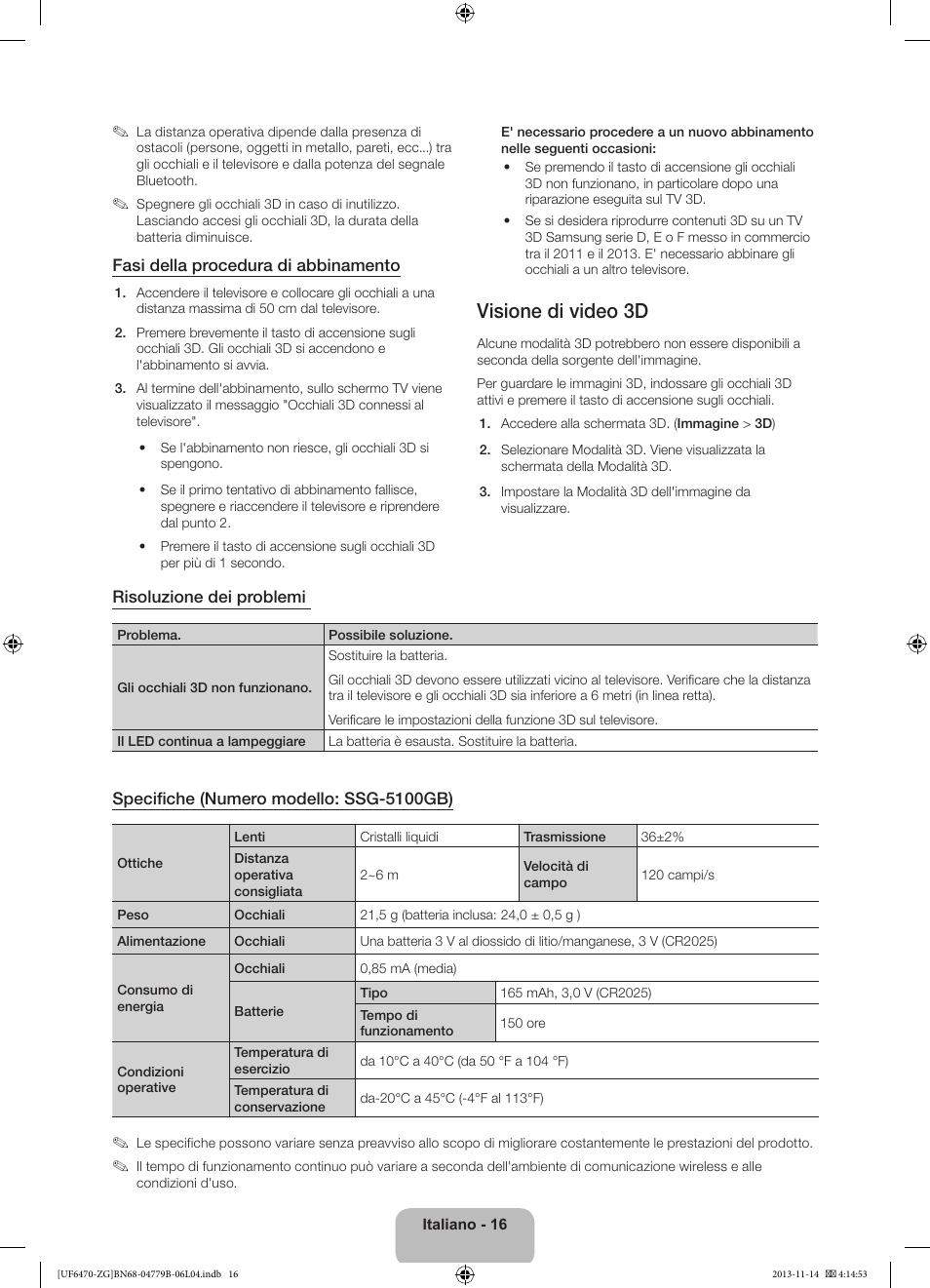 Visione di video 3d | Samsung UE50F6740SS User Manual | Page 88 / 97